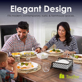 Elegante porta-guardanapos para mesa com braço pesado Porta-guardanapos modernos e planos para jantar na cozinha ou sala de jantar, bancadas de restaurantes de luxo e mesas ao ar livre | Cesta de treliça de metal quadrada (preta) 