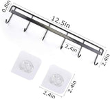 SISXSO Adhesive Wall Hooks Rack Kitchen Rail, Space Saving Utensil Holder No Drilling Wall Mounted Accessory Hanger with 6 Hooks for Kitchen Bathroom Bedroom Pack of 2 (Black)