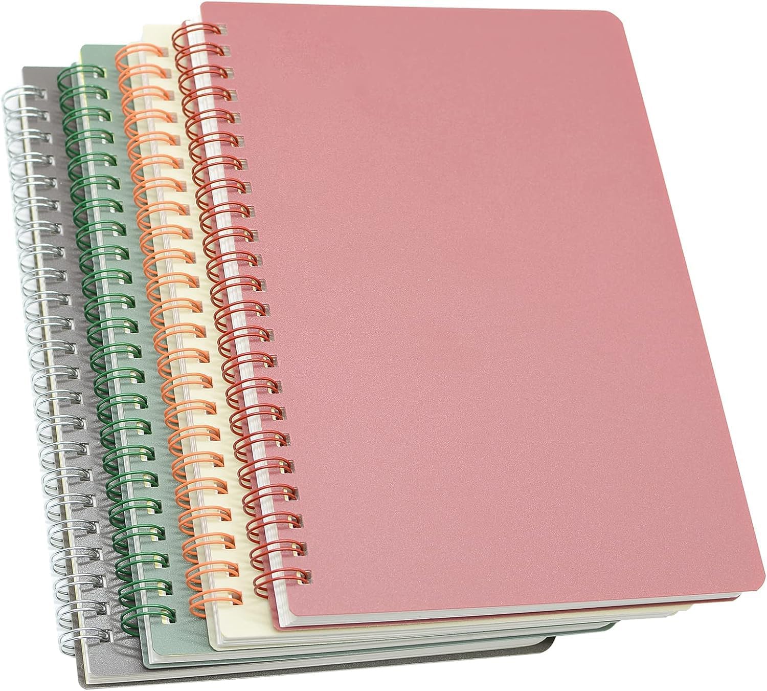 SISXSO Spiral Notebook, 4 Pcs 4 Color A5 Size Thick Plastic Hardcover 8mm Ruled Paper 80 Sheets (160 Pages) Journal for School and Office Supplies (4 Pcs A5)