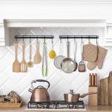 SISXSO Adhesive Wall Hooks Rack Kitchen Rail, Space Saving Utensil Holder No Drilling Wall Mounted Accessory Hanger with 6 Hooks for Kitchen Bathroom Bedroom Pack of 2 (Black)