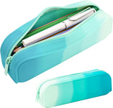 Estojo para lápis, bolsa de silicone colorida à prova d'água para lápis, estética, leve e portátil, bolsa para caneta, material de escritório pequeno e elegante para adultos, mulheres e homens (azul) 