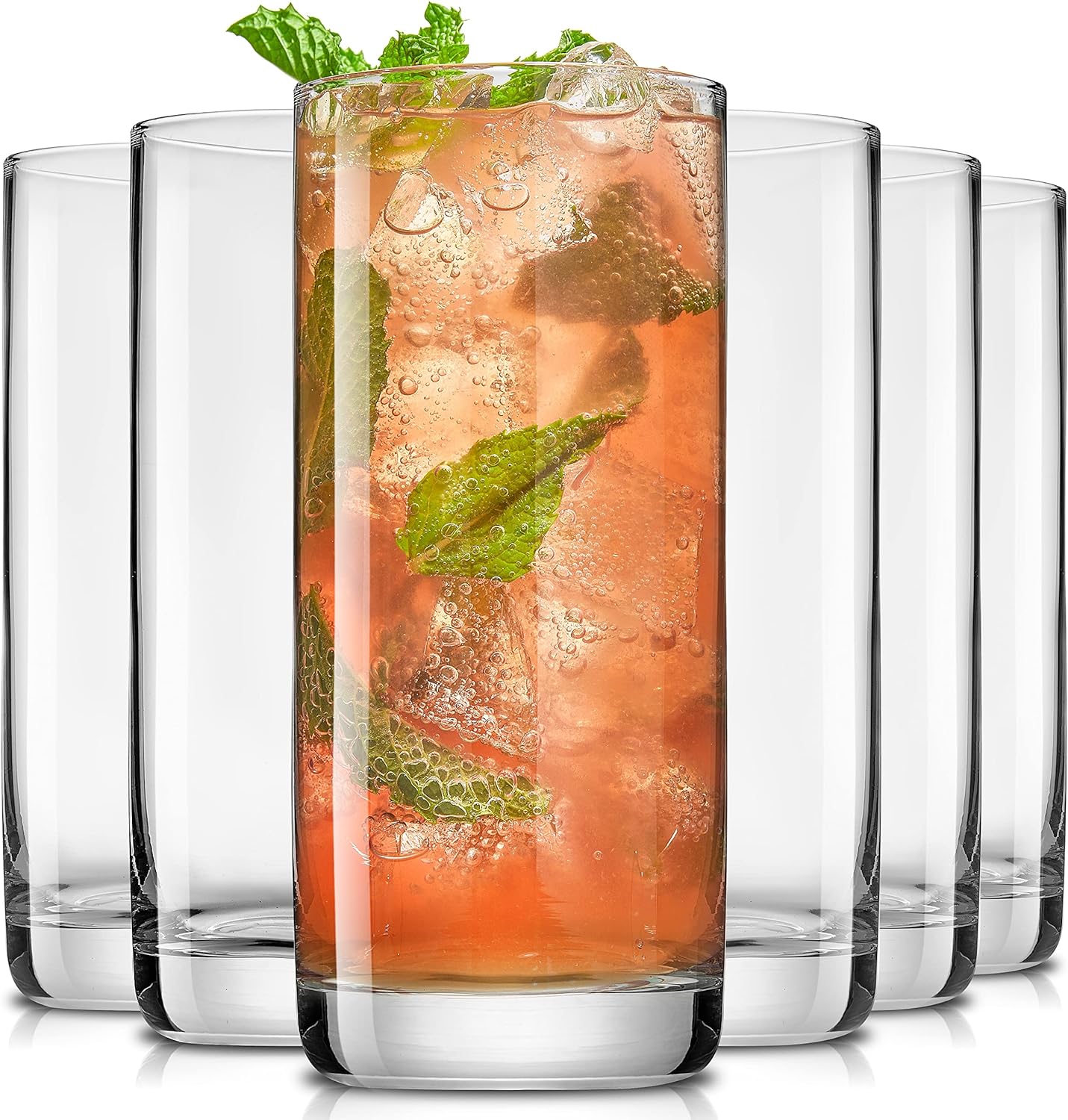 SISXSO 13oz Highball Glasses, 6pc Tall Glass Sets. Crystal Drinking Glasses. Water Glasses, Glass Cups, Tom Collins Bar Glassware, and Mixed Drink Cocktail Glass Set