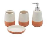 SISXSO 4 Piece Ceramic Bathroom Accessories Set, White Gray and Gold Soap Dispenser, Toothbrush Holder, Tumbler and Soap Dish, Modern Bathroom Countertop Vanity Decor