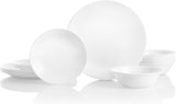 SISXSO 18-Piece Service for 6 Dinnerware Set Triple Layer Glass and Chip Resistant, Lightweight Round Plates and Bowls Set, Winter Frost White