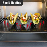 SISXSO 4 Pack Stainless Steel Taco Holders, Premium Taco Stands, Holds 2 Or 3 Tacos Each Taco Tray, Taco Rack With Easy-Access Handle, Food Grade Taco Plate Shells Oven & Grill Safe, BPA Free(Hollow)