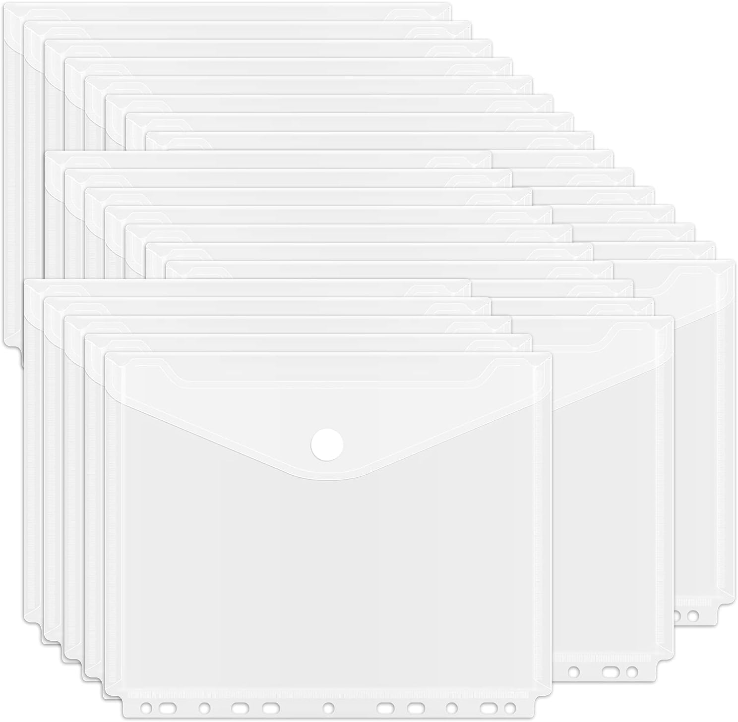 SISXSO 30Pcs Binder Pocket, Binder Organizer, 11 Holes Clear Poly Binder Envelope with Hook and Loop Closure, Plastic Binder Folders for School and Office Supplies, Letter Size