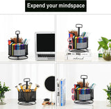 SISXSO Mesh Desk Organizer, 360-Degree Rotating Multi-Functional Pen Holder, 4 Compartments Desktop Stationary Organizer, Home Office Art Supply Storage Box Caddy (Black)
