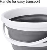 Balde dobrável para interior e exterior com alça, 10 litros, 2,6 galões, cinza e branco 
