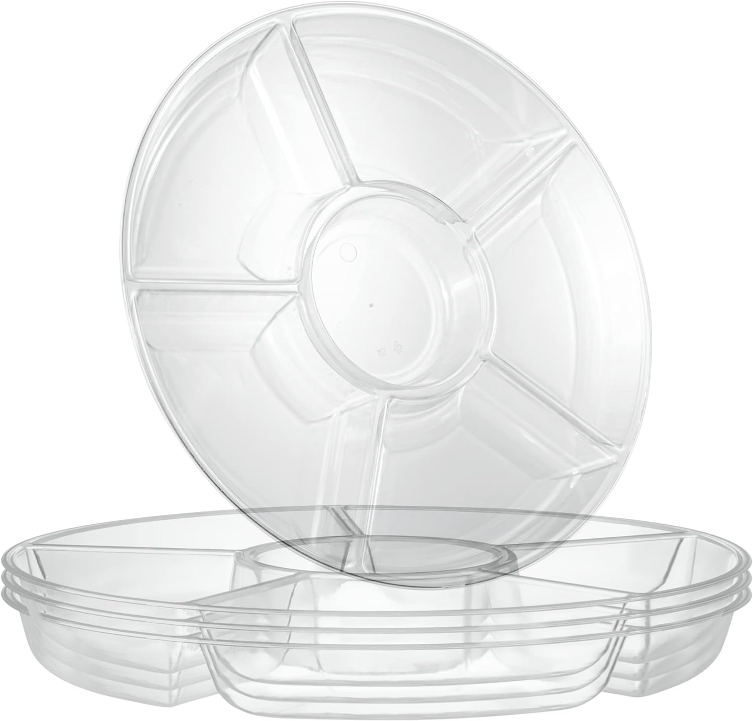 SISXSO 6 Sectional Round Plastic Serving Tray/Platters Clear Pack of 2