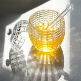 SISXSO Honey Jar with 2 Dippers, Glass Dispenser Honey Pot Containers,Honey Dipper Stick and Jar Set,Handmade Beehive Honey Jar with Dipper(9oz)