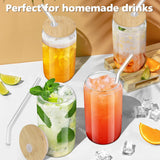 SISXSO 4 Pack Glass Cups with Bamboo Lids and Straws, 16OZ Ice Coffee Cup, Drinking Cup set with Wooden Lids, Home Essential Glass Tumblers for Beer, Cocktail, Tea and Latte Clear