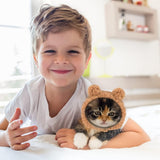 Fantasia de gato fofo chapéu de urso quente para gato ajustável macio pequeno animal de estimação chapéu de urso para gato filhote de cachorro (marrom) 