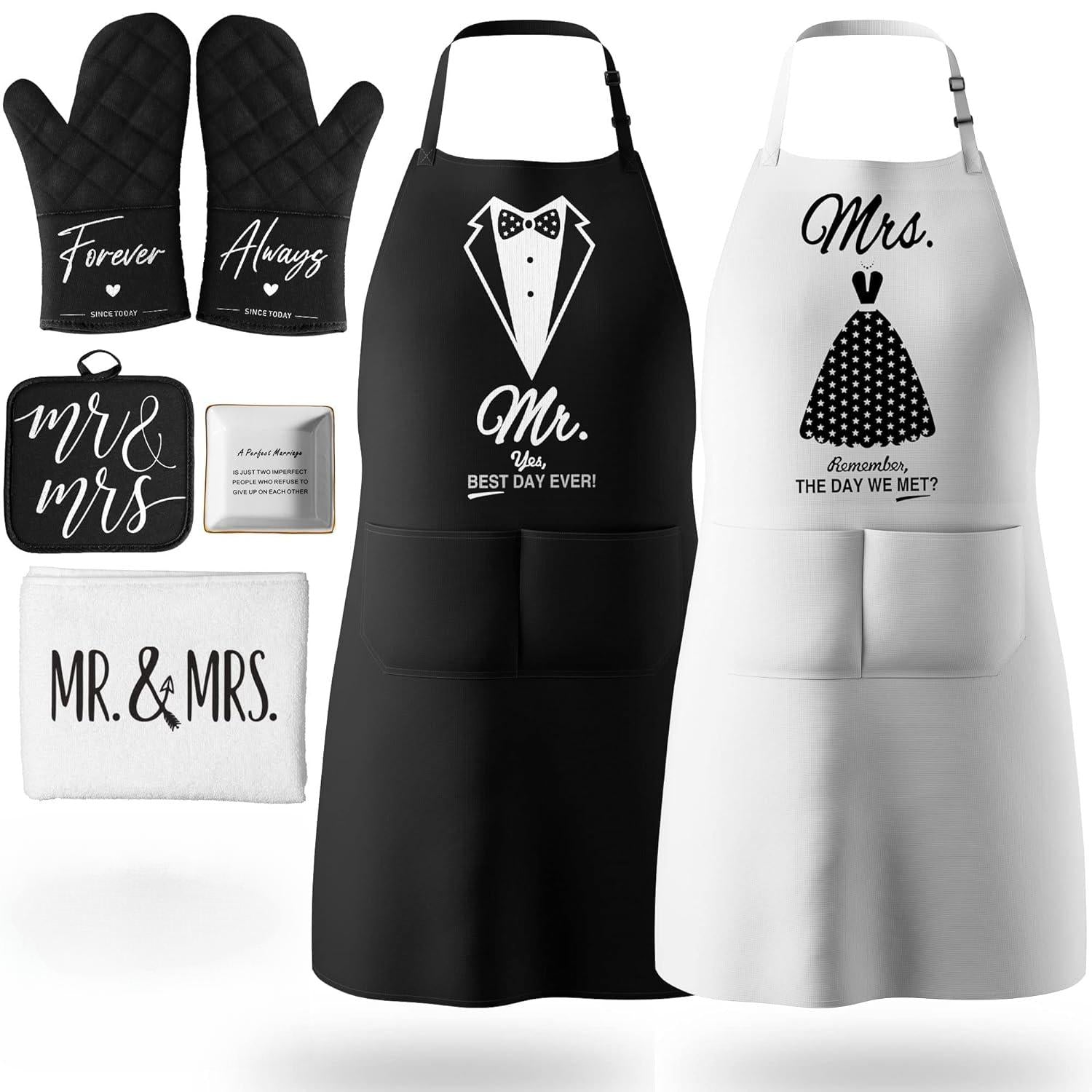 Avental para casais presentes - aniversário, chá de panela, casamento, presentes de noivado para casais, presentes de Natal para casais, presentes para ele e para ela, conjunto de 8 aventais de cozinha para presente 