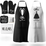 SISXSO Aprons for Couples Gifts - Anniversary, Bridal Shower, Wedding, Engagement gifts for Couples, Christmas Gifts for Couple, His and Her Gifts, 8 Pack Kitchen Cooking Apron Gift Set