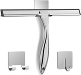 SISXSO Paradigms Interiors All-Purpose Stainless Steel Shower Squeegee for Shower Glass Door with 2 Adhesive Hooks, Bathroom Cleaner Tool Household Window Mirror Squeegee , Cleaning Tile Wall, Car, 10 Inch Silver