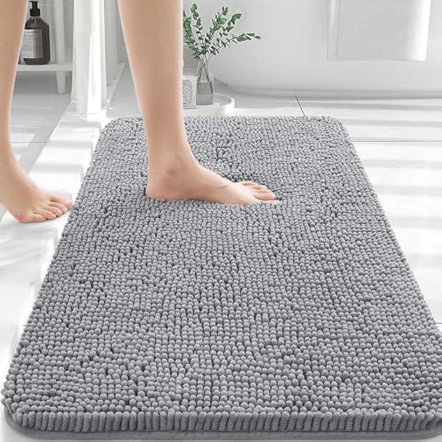 SISXSO Paradigms Interiors Bathroom Rugs 30x20, Extra Soft Absorbent Chenille Bath Rugs, Rubber Backing Quick Dry, Machine Washable Bath Mats for Bathroom Floor, Tub and Shower, Home Decor Accessories, Grey