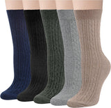 Pacote de 5 meias femininas de inverno, quentes, grossas, de malha, macias, vintage, casuais, meias de cano alto, presentes 