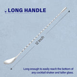 SISXSO Bar Spoon Cocktail Mixing Stirrers for Drink, Stainless Steel 12 Inches Long Handle, Silver 2 Pieces