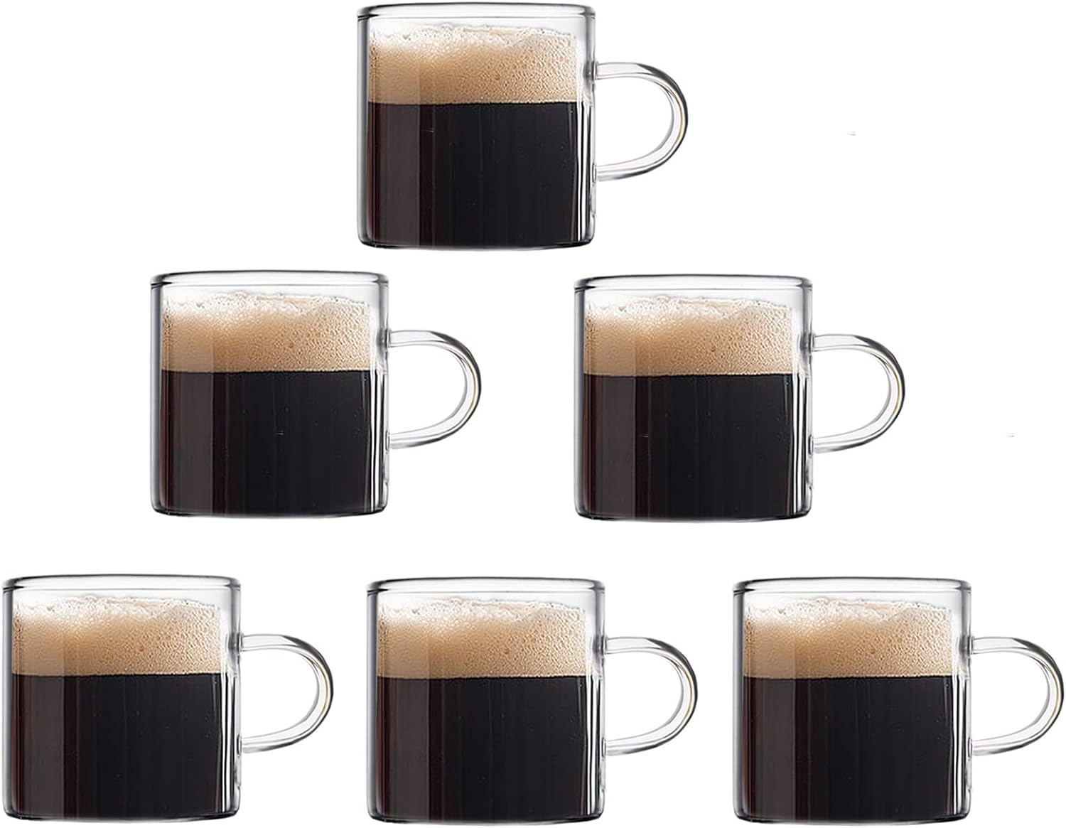 SISXSO Espresso Cups Set of 6 (Buy 4, get 2 Free), 4 oz Glass Espresso Coffee Cups, Small Espresso Mugs With Handle For Hot or Cold Latte, Tea, Gift for Espresso Lovers, Microwave Dishwasher Safe
