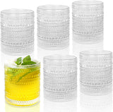 SISXSO Glasses 10 oz Hobnail Drinking Glasses Set of 6, Vintage Glassware, Textured Glass Cups Bubble Glasses Water Glasses Old Fashion Jupiter Glasses Set, Clear