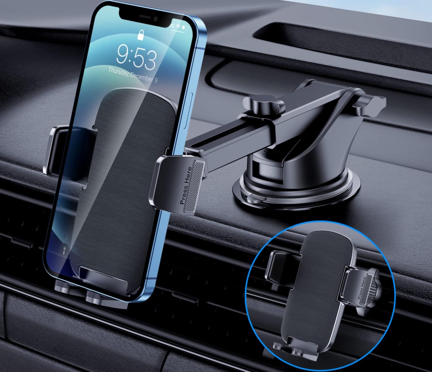 SISXSO Phone Mount for Car Phone Holder [Military-Grade Suction & Stable Clip] Car Phone Holder Mount Windshield Dashboard Air Vent Universal Automobile Mount Fit for All Android Smartphones