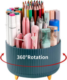 SISXSO Desk Pencil Pen Holder, 5 Slots 360°Degree Rotating Pen Organizers for Desk, Desktop Storage Stationery Supplies Organizer, Cute Pencil Cup Pot for Office, School, Home, Art Supply, Dark Green