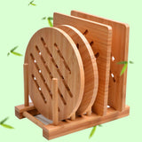 Bamboo Trivet Kitchen Bamboo Hot Pads Trivet Natural Bamboo Trivet Mat Set para pratos quentes/panela/tigela/bule/suportes para panelas quentes 2 quadrados 2 redondos 1 prateleira de armazenamento 