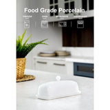 SISXSO Porcelain Butter Dish - Clean Table Design - Ceramic Butter Dishes with Lid for Countertop with Raised Non-Slip Strip - Holds 1 Standard Butter Stick - Easy to Clean & Dishwasher Safe. White