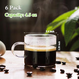 SISXSO Espresso Cups Set of 6 (Buy 4, get 2 Free), 4 oz Glass Espresso Coffee Cups, Small Espresso Mugs With Handle For Hot or Cold Latte, Tea, Gift for Espresso Lovers, Microwave Dishwasher Safe