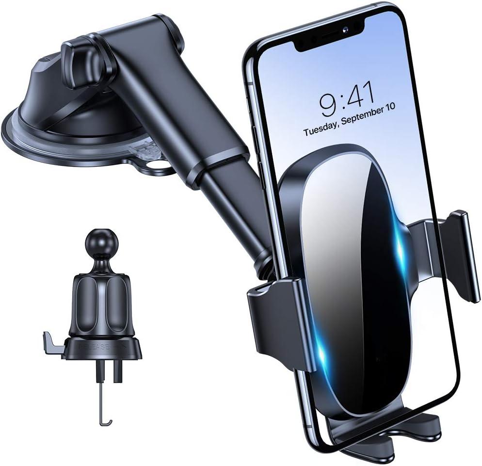 SISXSO 3-in-1 Cell Phone Holder for Car, Universal Phone Holder Mount for Dashboard Air Vent Windshield Compatible with 15 14 13 12 11 Pro Max Xs XR X, Galaxy