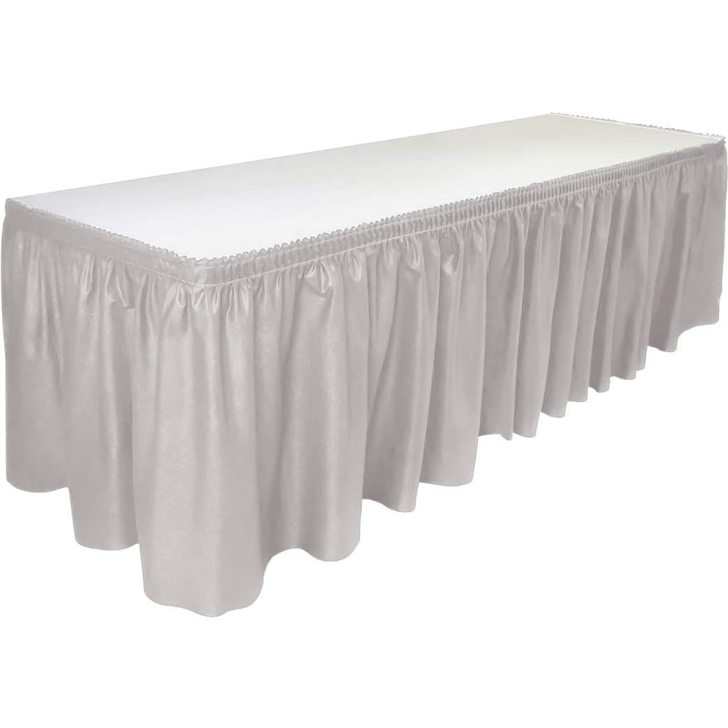 SISXSO Table Skirt, 29 in x 14 ft - Plastic Tableskirt, Disposable, Reusable, Rectangular Tablecloth Skirt (1 Pack)