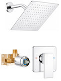 SISXSO 8" Square Rainfall Shower Faucet Set with Tub Spout, Matte Black