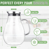 SISXSO 2 Liter Glass Pitcher, Water Pitcher with Removable Lid And Wide Handle, Easy Clean Juice Jug for Fridge, Beverage Carafe for Cold/Hot Water, Iced Tea, 1 Free Long-Handled Brush Included