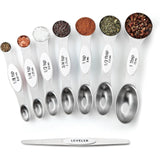 Conjunto de 8 colheres de medição magnéticas com ímãs N45 fortes, aço inoxidável resistente, cabe em potes de temperos de cozinha para assar e cozinhar, sem BPA, multicolorido 