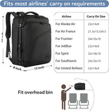 SISXSO Carry on Backpack, Extra Large Travel Backpack Expandable Airplane Approved Weekender Bag for Men and Women, Water Resistant Lightweight Daypack for Flight 40L, Black