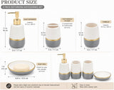 SISXSO 4 Piece Ceramic Bathroom Accessories Set, White Gray and Gold Soap Dispenser, Toothbrush Holder, Tumbler and Soap Dish, Modern Bathroom Countertop Vanity Decor