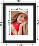SISXSO 8x10 Picture Frames Set of 9, Shatter Resistant Plexiglass, Display 5x7 Pictures with Mat or 8x10 without Mat, Photo Frames for Wall or Tabletop, Engineered Wood, Black