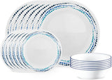 SISXSO 18-Piece Service for 6 Dinnerware Set Triple Layer Glass and Chip Resistant, Lightweight Round Plates and Bowls Set, Winter Frost White