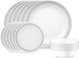 SISXSO 18-Piece Service for 6 Dinnerware Set Triple Layer Glass and Chip Resistant, Lightweight Round Plates and Bowls Set, Winter Frost White