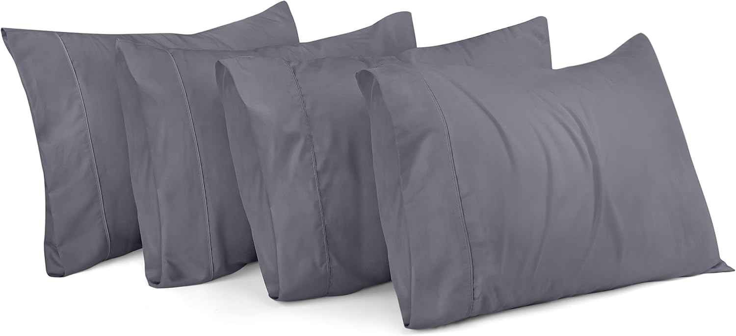 SISXSO Bedding Queen Pillow Cases - 4 Pack - Envelope Closure - Soft Brushed Microfiber Fabric - Shrinkage and Fade Resistant Pillow Covers Queen Size 20 X 30 Inches (Queen, Grey)