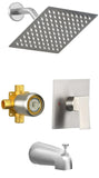 SISXSO 8" Square Rainfall Shower Faucet Set with Tub Spout, Matte Black