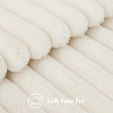 SISXSO Faux Fur Spring Throw Pillow Covers 18x18 Set of 2, Decorative Soft Plush Striped Neutral Couch Pillow Covers with Velvet Back for Sofa, Bed, Living Room Home, Cream White