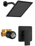 SISXSO 8" Square Rainfall Shower Faucet Set with Tub Spout, Matte Black