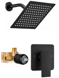 SISXSO 8" Square Rainfall Shower Faucet Set with Tub Spout, Matte Black