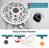SISXSO 6-Setting Shower Head with Handheld, JDO High Pressure Hand held Shower Head, 4.7 Inch Chrome Detachable Showerhead Set with 59 Inch Stainless Steel Hose and Adjustable Showerhead Holder