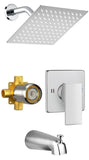 SISXSO 8" Square Rainfall Shower Faucet Set with Tub Spout, Matte Black