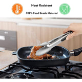SISXSO Stainless Steel Kitchen Tongs Set of 2 - 9" and 12", Locking Metal Food Tongs Non-Slip Grip
