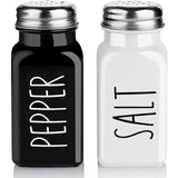 SISXSO Salt and Pepper Shakers Set, Cute Glass Spice Shaker with Stainless Steel Lid, Black and White Kitchen Table Decor and Accessories for Counter, for Kitchen Wedding Gifts, 2.7oz Each