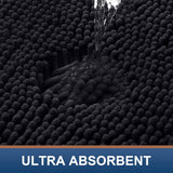 Tapete de banho de luxo em chenille, tapete de banheiro felpudo extramacio e absorvente, lavável à máquina, tapete de pelúcia antiderrapante para banheira, chuveiro e banheiro (24'' x 16'', preto) 