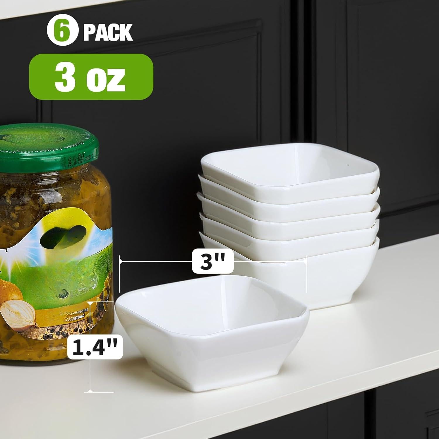 SISXSO 6 Pack Soy Sauce Dishes, 3 oz Ceramic Dipping Bowls, Pinch Bowls, Small Dip Bowls Set, Sauce Dish Bowls, Mini Bowl for Side Dish, Ketchup, Soy, BBQ, Sushi, Party, Condiments Serving Bowl Set